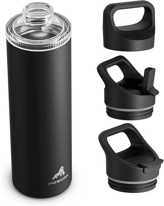 24 oz Insulated Water Bottle for Sports: 3 Lids, Leakproof, Keep Cold 24H