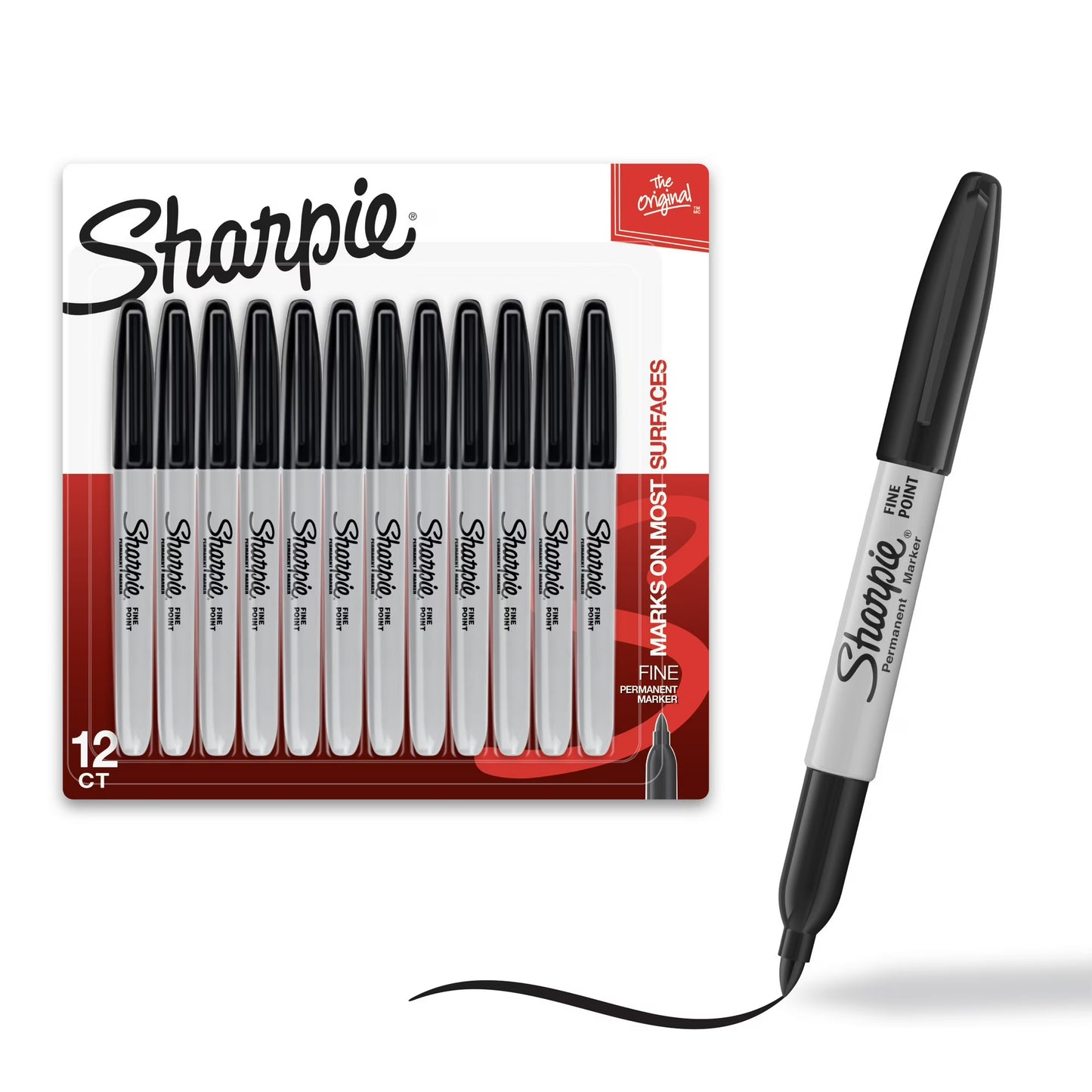 Fine Point Permanent Markers, 12-Pack (Black)