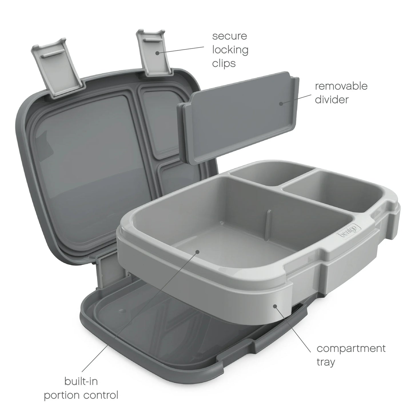 Leak-Proof Bento Style Lunch Box, Grey