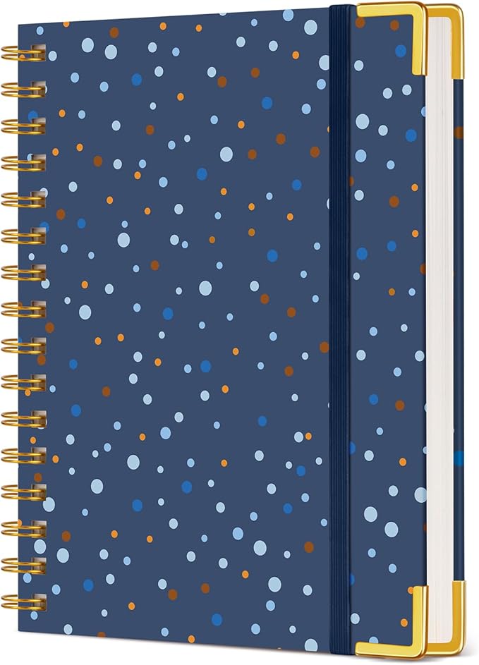 Spiral Notebook Journal, 160 Pages Lined Notebooks 5.75” x 8.38”, Navy Dots