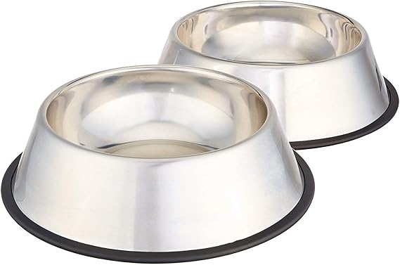 Stainless Steel Non-Skid Pet Dog Water And Food Bowl, 2-Pack