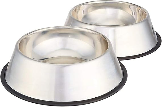 Stainless Steel Non-Skid Pet Dog Water And Food Bowl, 2-Pack