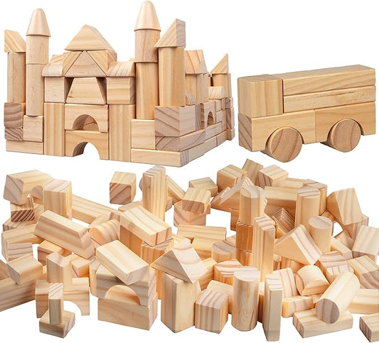 100 pcs natural colored wood building blocks