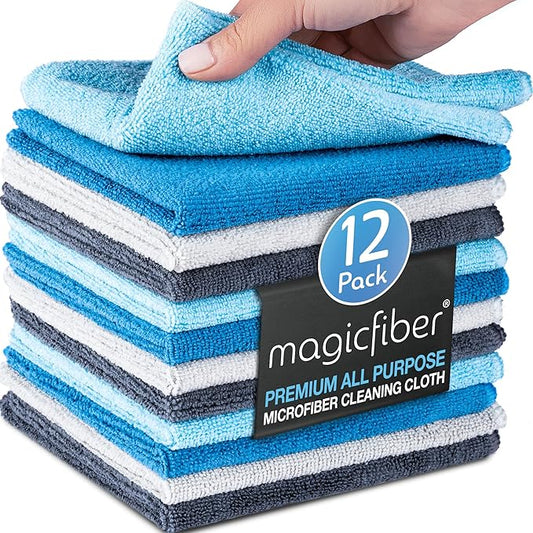 Reusable Microfiber Cleaning Cloth - 12 Pack, Large 13" x13”
