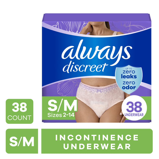 Discreet Adult Incontinence Underwear for Women and Postpartum Underwear, S/M, up to 100% Bladder Leak Protection, 38 CT