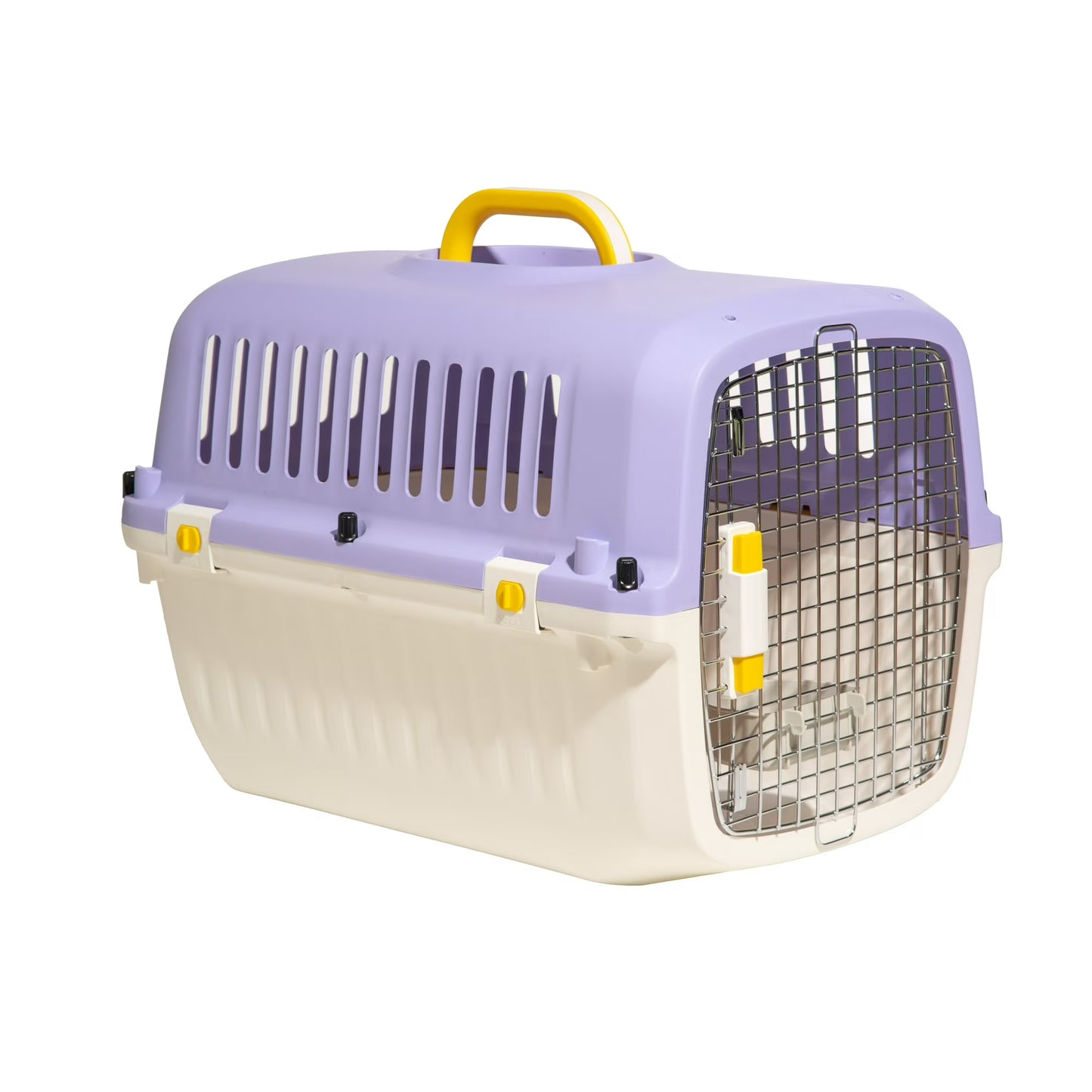 24" Plastic Travel Pet Kennel, with Clip On Bowl, Purple