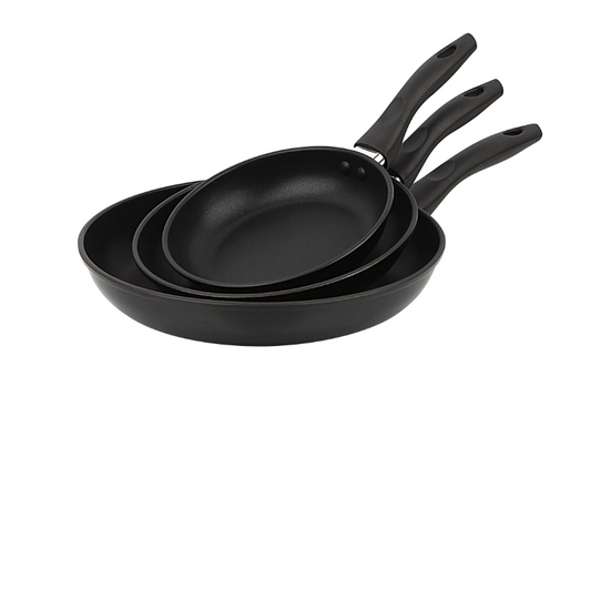 3-Piece Nonstick Aluminum Skillet Set, Black